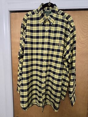 NWOT Lauren Ralph Lauren Men's  Button Down Long Sleeve Shirt Yellow Navy Plaid.